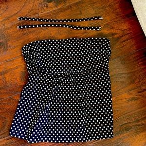 Miraclesuit swimsuit top strapless black white tan dot print straps size 12